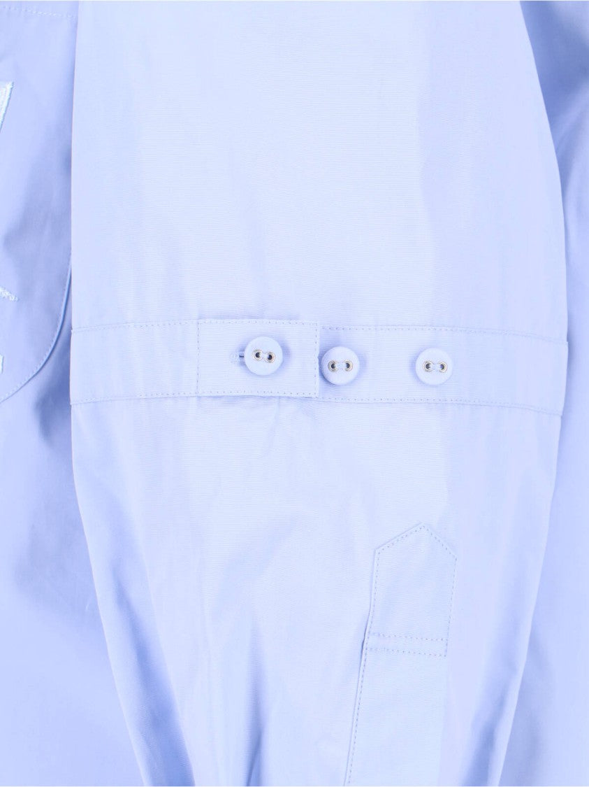 Thom Browne Blue Poplin Curved Hem Logo Shirt