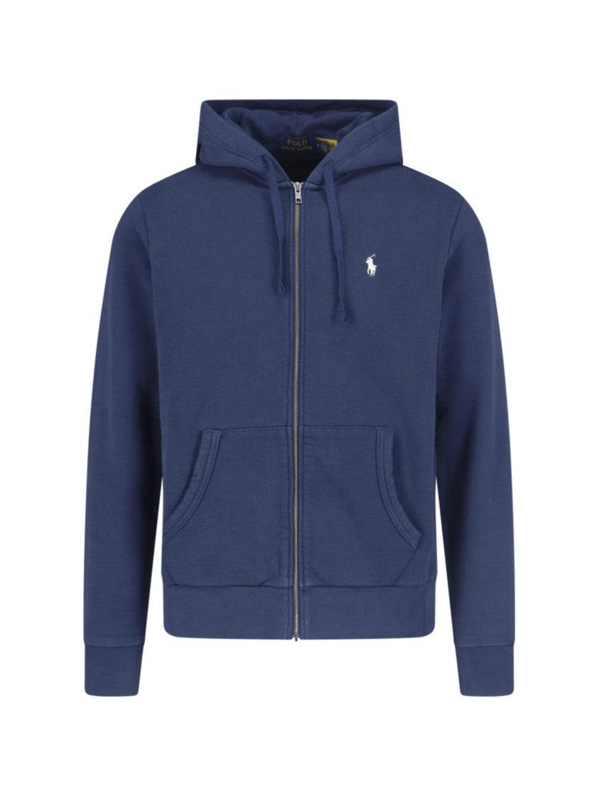 Polo Ralph Lauren Navy Blue Zip-Up Hoodie With Embroidered Logo