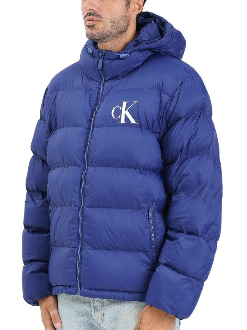 Calvin Klein Jeans Royal Blue Hooded Quilted Polyamide Down Jacket