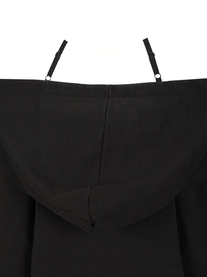 Mm6 By Maison Margiela Off-Shoulder Black Knit Sweater With Kangaroo Pocket