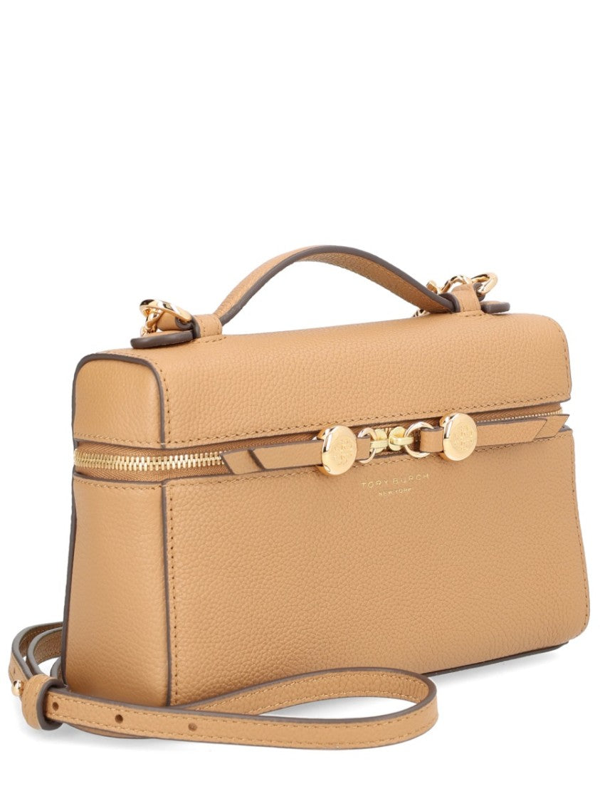 Tory Burch Brown Romy Pebbled Leather Shoulder Bag