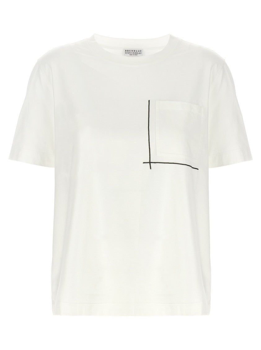Brunello Cucinelli Cotton T-Shirt With Monile Detail And Crewneck