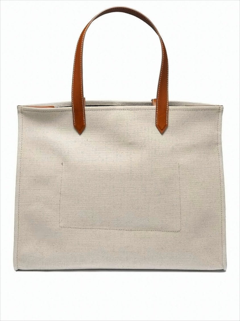 Balmain Structured Canvas Tote With Leather Trim