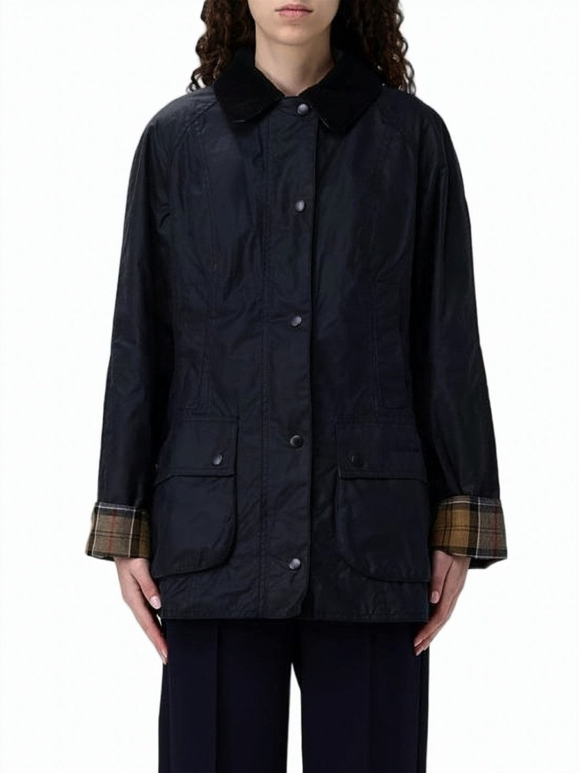 Barbour Matte Finish Waxed Cotton Jacket With Corduroy Collar