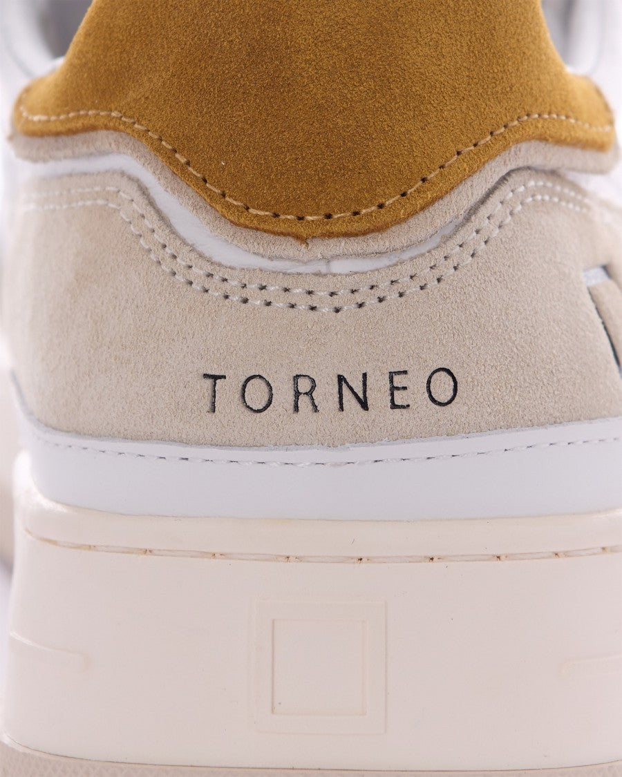 D.A.T.E Torneo Pure Calf Sneakers In White And Yellow