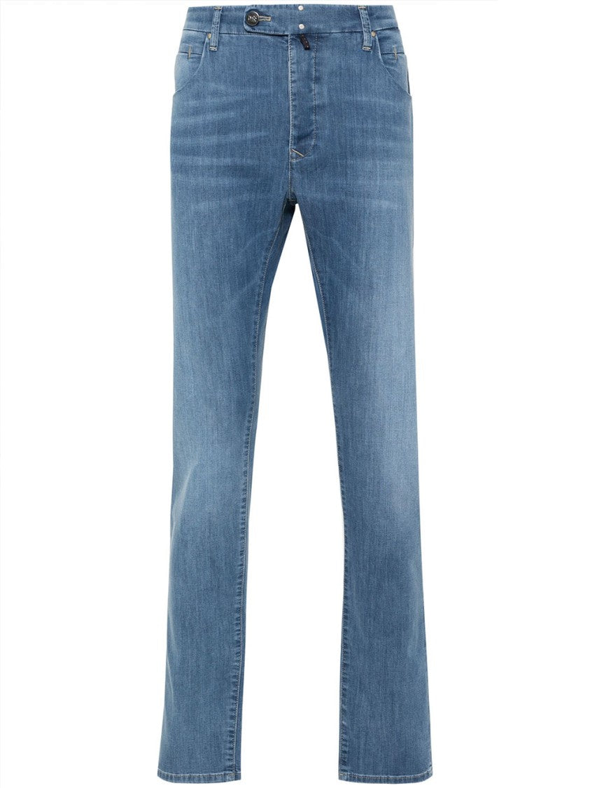 Incotex Blue Pantalone Straight-Leg Denim Stretch Pants
