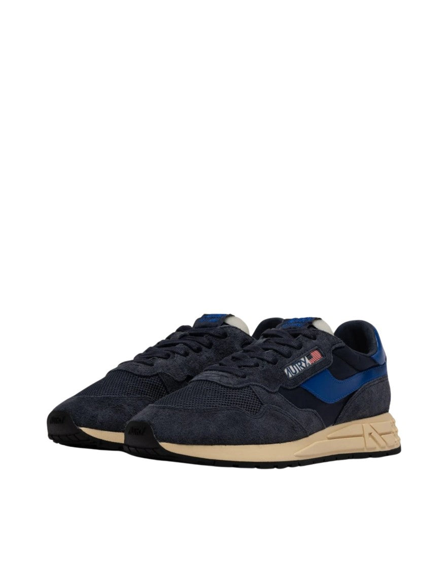 Autry White Suede Leather Blue Accent Low-Top Sneakers
