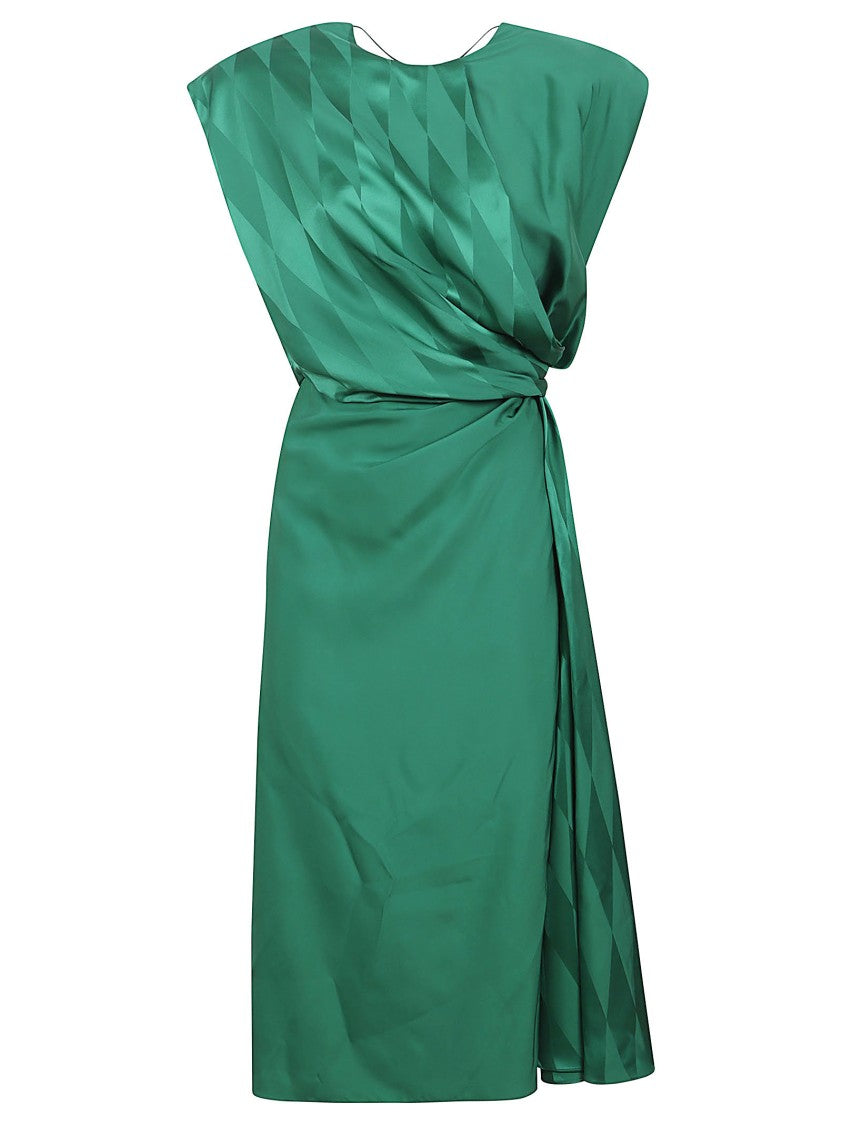 Versace Jacquard Silk Draped Midi Dress, Female, Green, 40