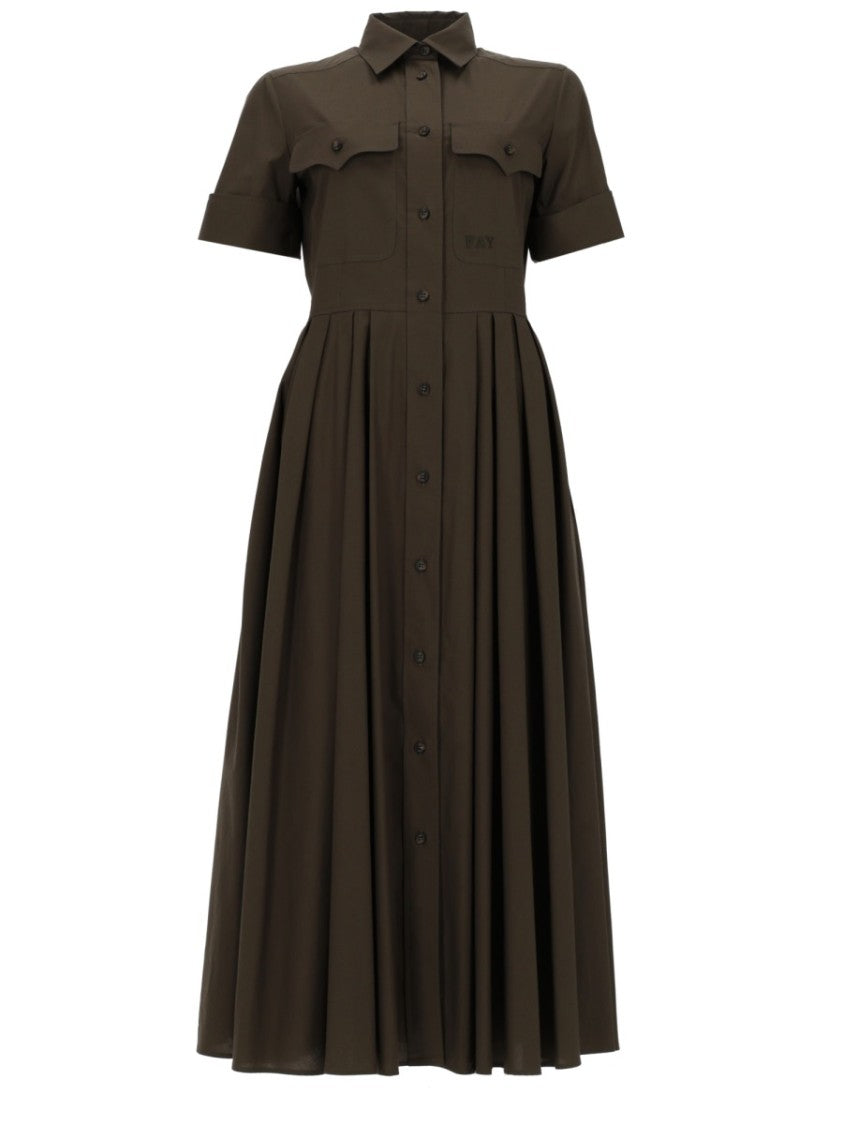 Fay Poplin Bodice Pleated Skirt Midi Dress