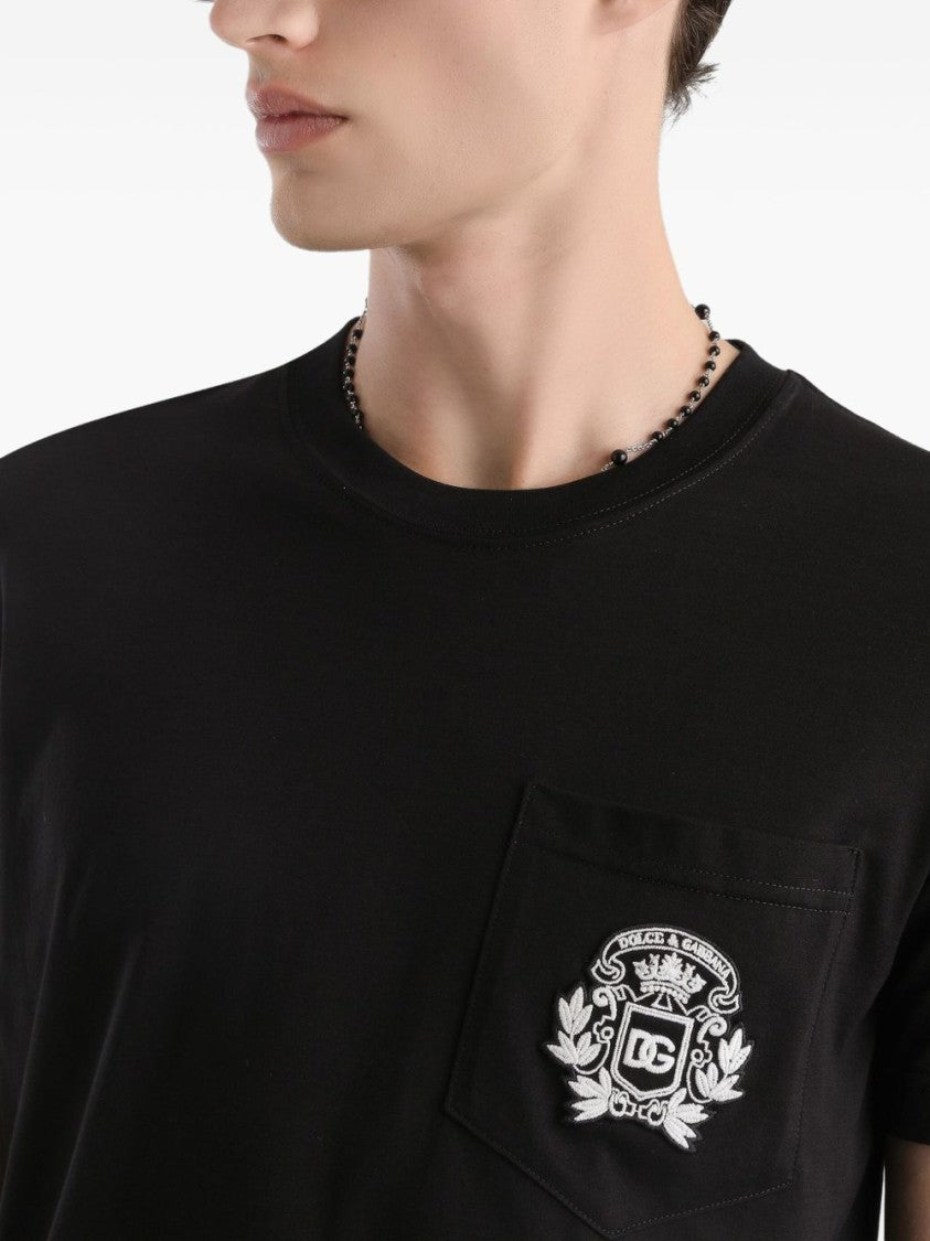 Dolce & Gabbana Short-Sleeve Cotton T-Shirt With Embroidered Crest