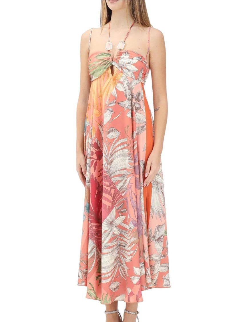 Simona Corsellini Multicolor Empire Silhouette Twisted Front Polyester Maxi Dress