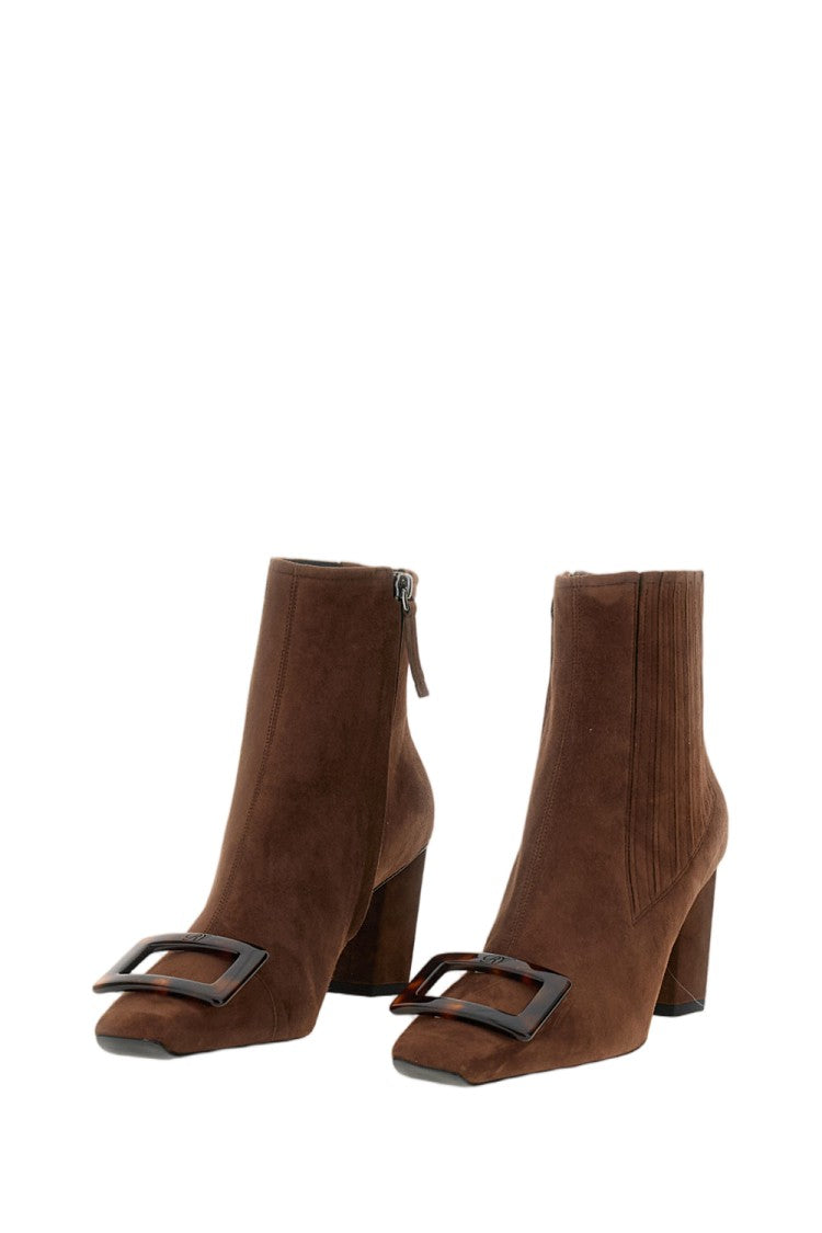 Roger Vivier Brown Buckle Detail Suede Ankle Boots