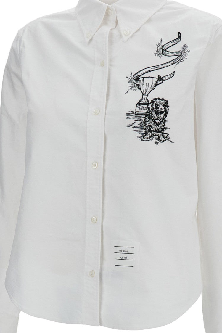 Thom Browne Hector Trophy Embroidered Shirt In Pencil Stitch