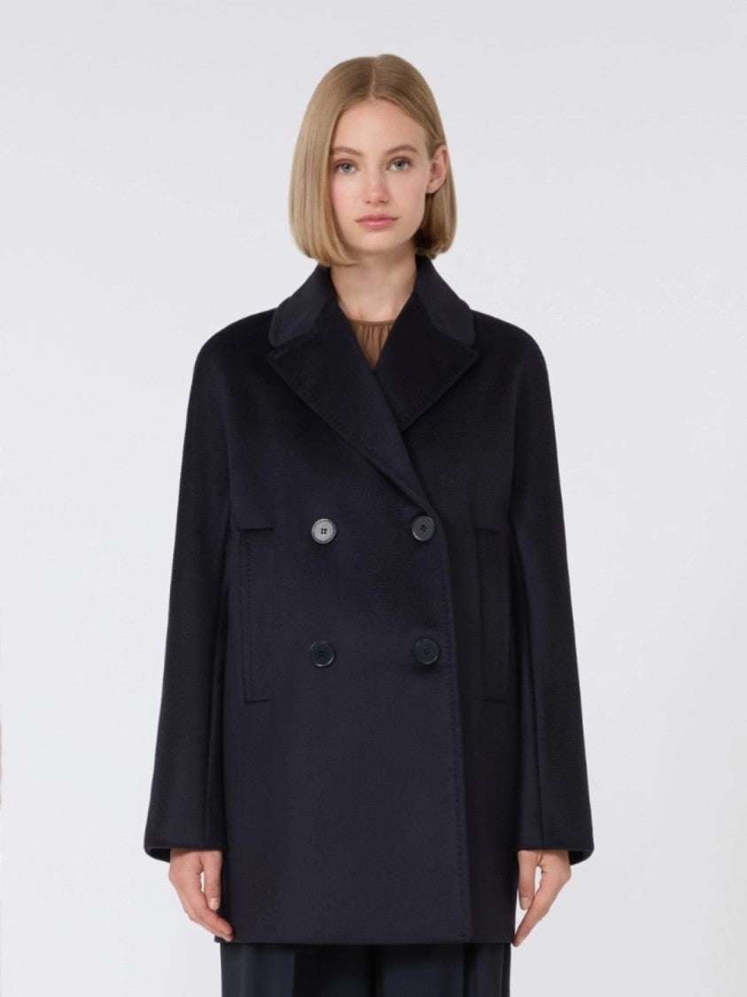 Max Mara Double-Breasted Blue Virgin Wool Coat