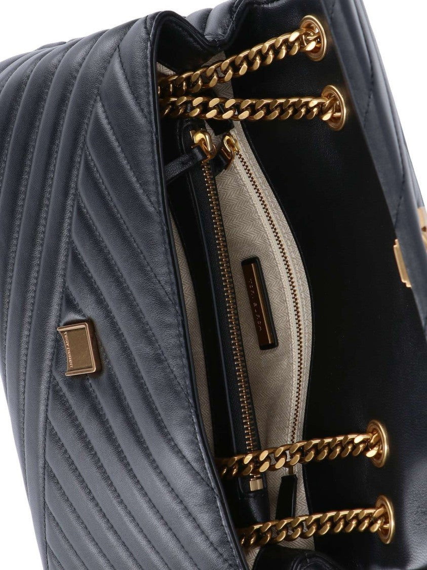 Tory Burch Chevron Matelassé Black Sheepskin Shoulder Bag
