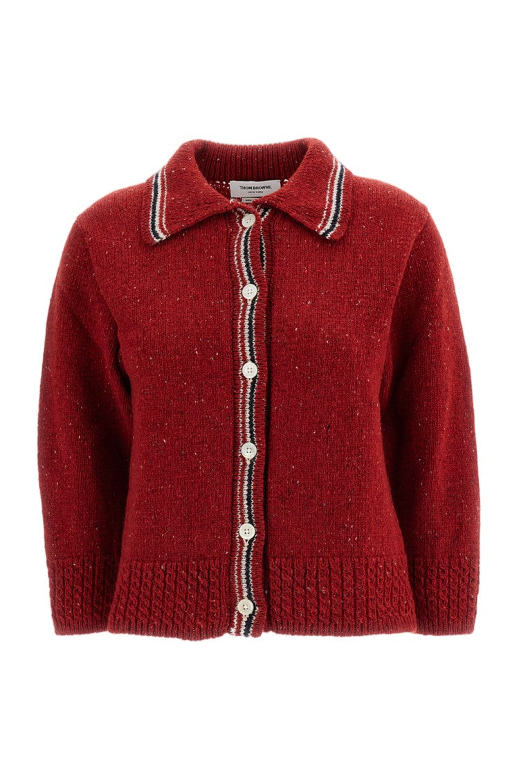 Thom Browne Red Hector Pointelle Wool Mohair Cardigan