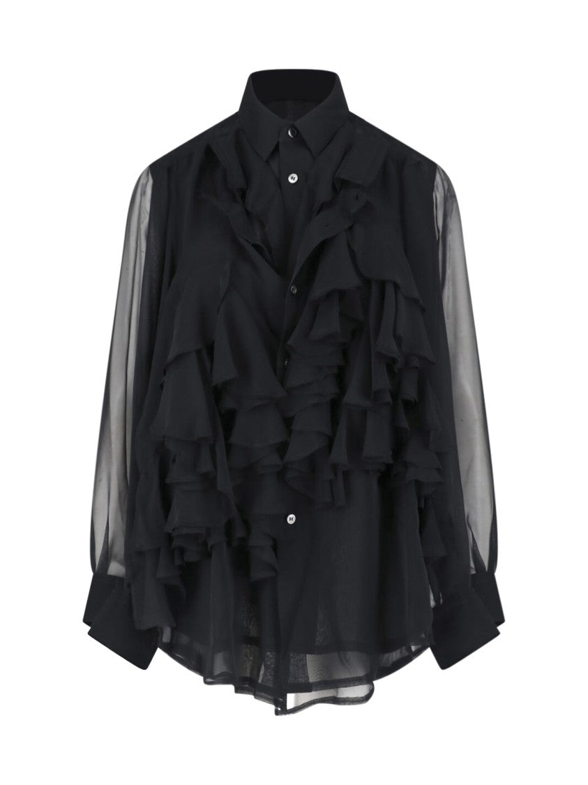 Comme Des Garçons Black Ruffled Long-Sleeve Fabric Shirt