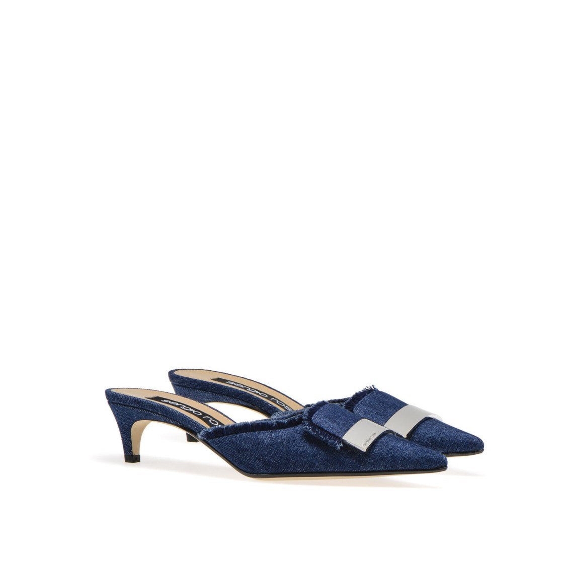 Sergio Rossi Denim Effect Mules With Pointed Toe