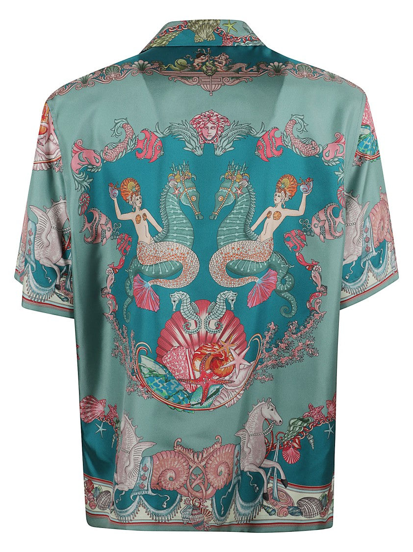Versace Coral Theatre Print Silk Twill Short-Sleeve Shirt