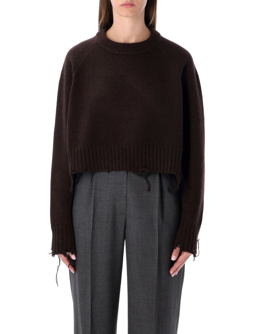 Low Classic Damaged Wool Blend Cropped Pullover Brown