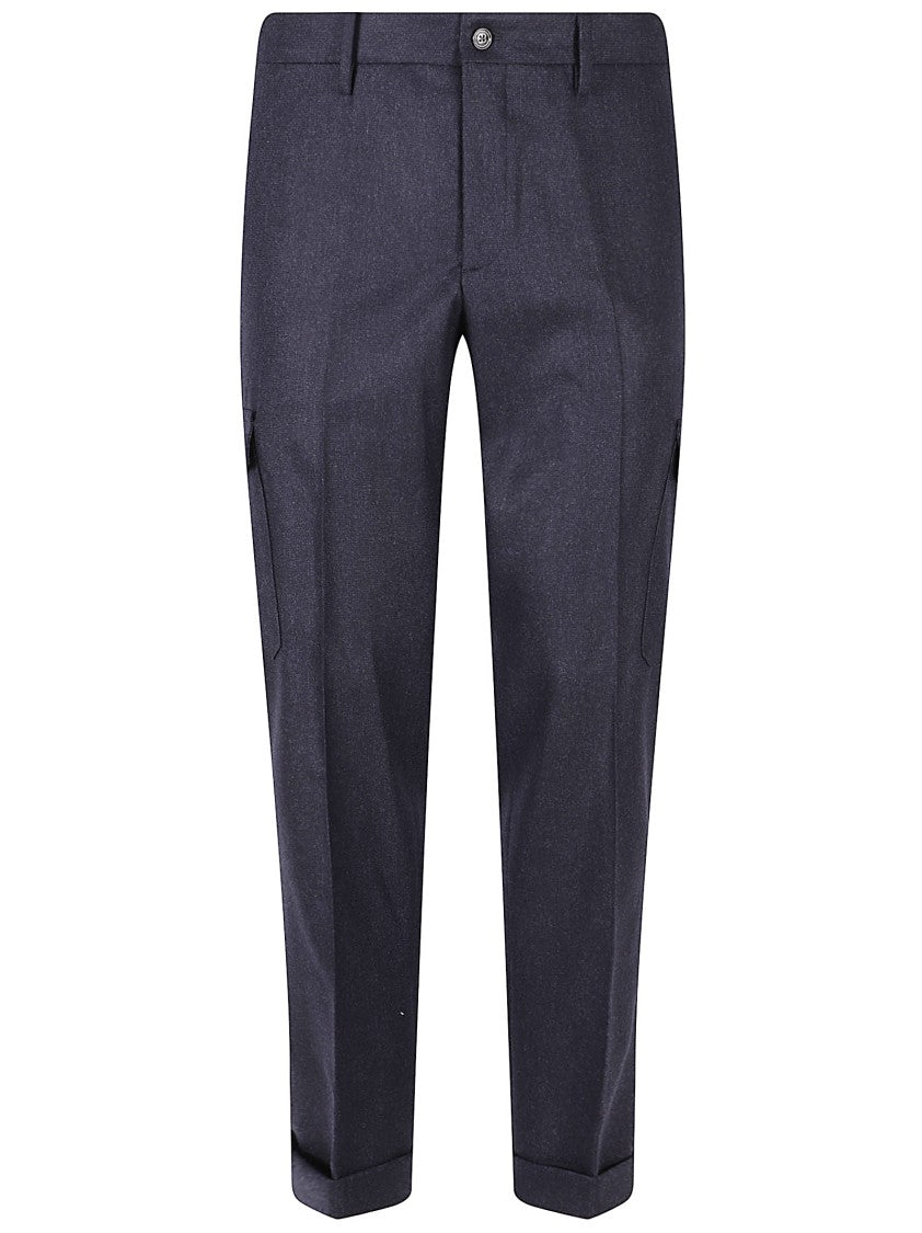 Barba Tailored Blue Wool Trousers With Cuffed Hems And Flap Pockets