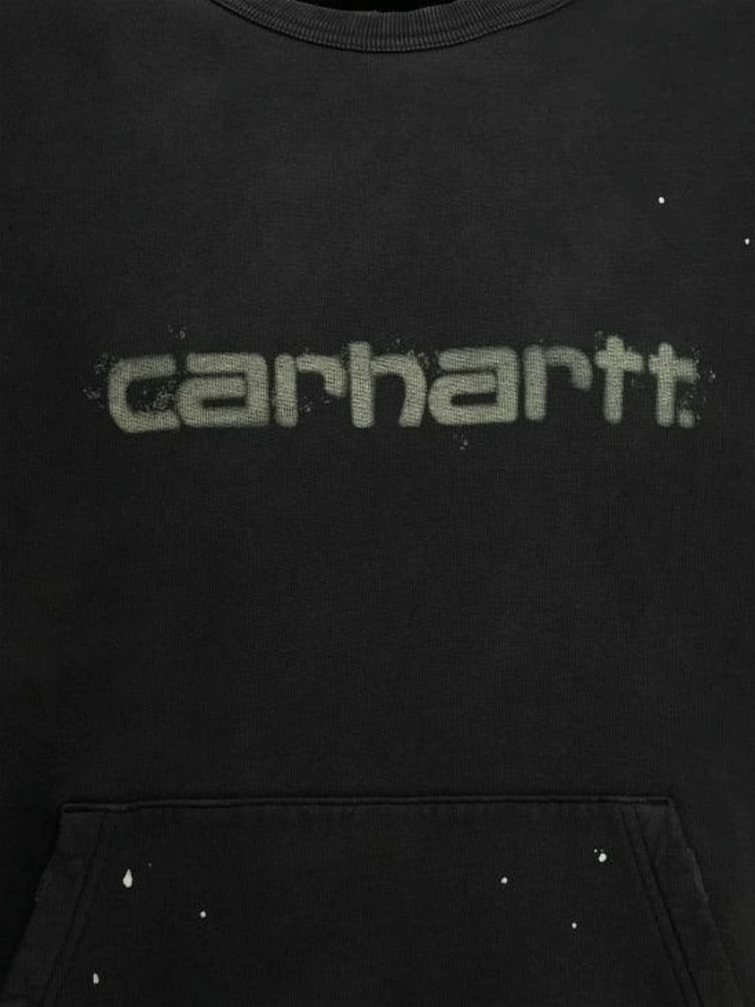 Carhartt Wip Relaxed-Fit Black Long-Sleeve Sweatshirt With Faded Logo And Distressed Finish