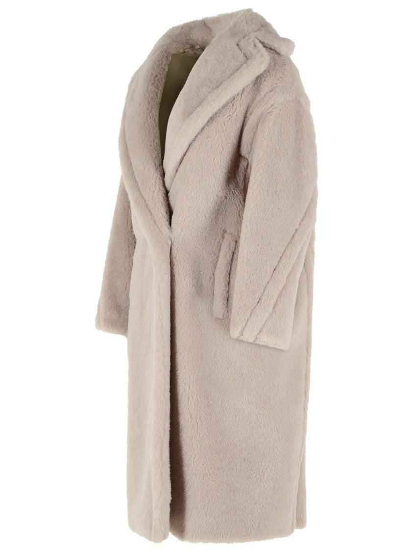Max Mara Double-Breasted Beige Alpaca And Wool Coat With Lapel Collar