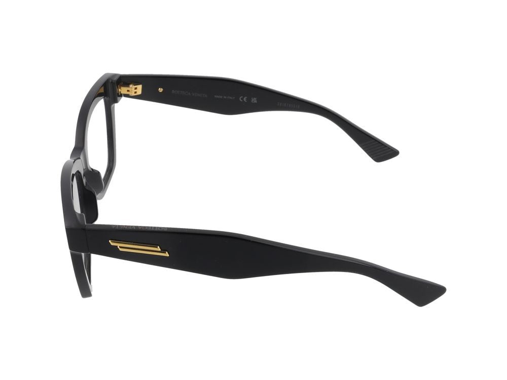 Bottega Veneta Black Oversized Gold Accent Square Acetate Eyeglasses