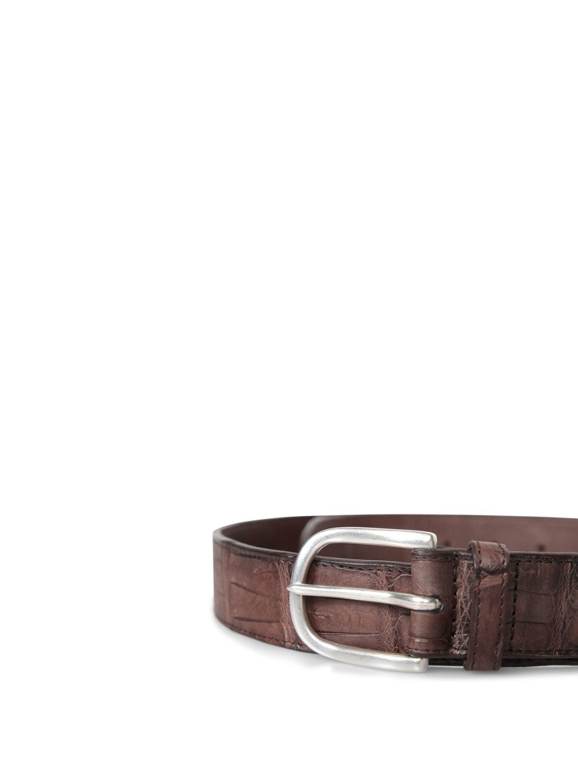 Orciani Textured Calf Leather Belt With Silver-Tone Buckle