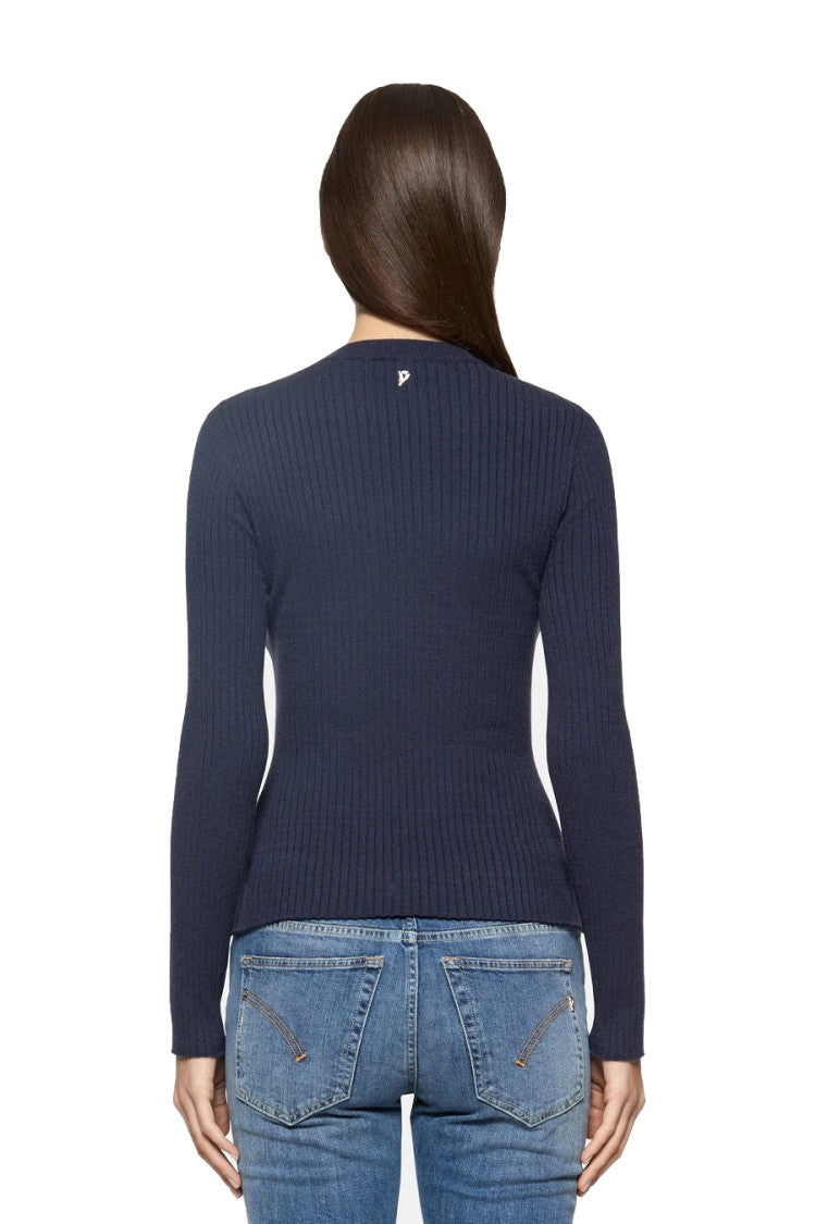 Dondup Fitted Blue Sweater With Shoulder Buttons