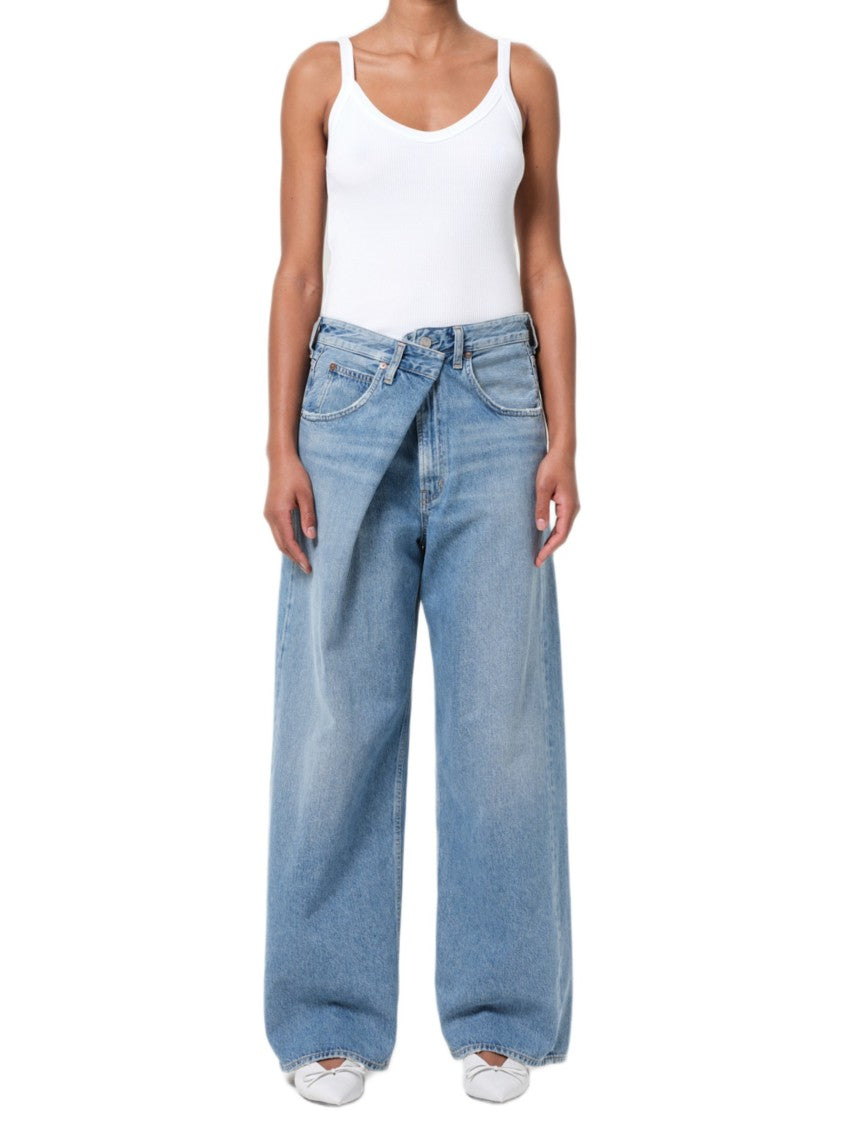 Agolde Light-Washed Wide-Leg Jeans With Asymmetrical Closure