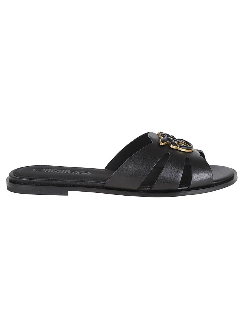 Pinko Flat Leather Slide Sandals