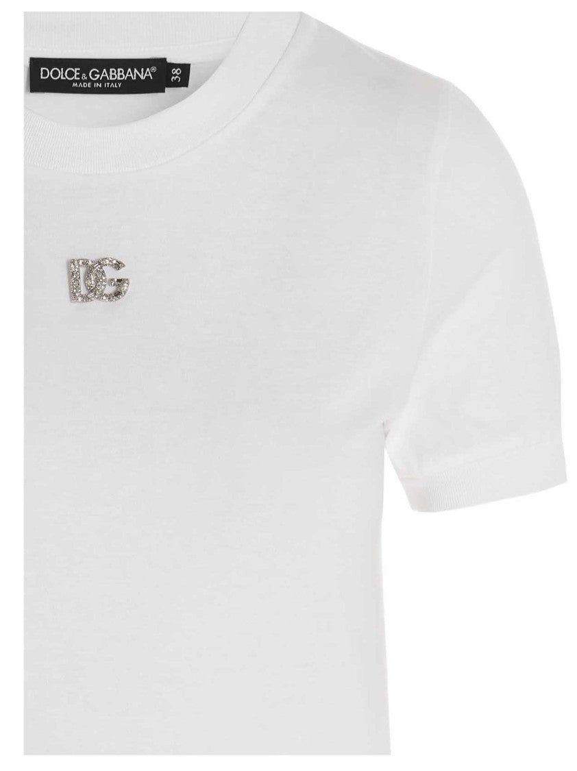 Dolce & Gabbana Cotton Crew-Neck T-Shirt With Jewel Logo Pin