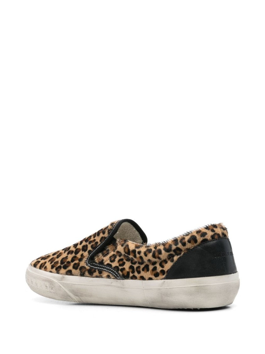 Golden Goose Leopard Print Slip-On Sneakers With Leather Design