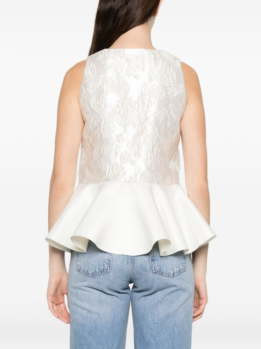 Ganni Floral Jacquard Peplum Top With V-Neckline