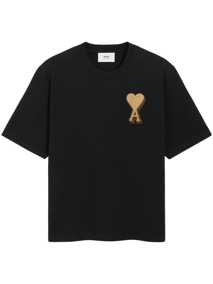 Ami Heart-Patch Black T-Shirt With Relaxed Fit