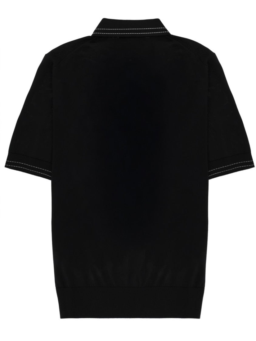 Dolce & Gabbana Neutrals Fitted Contrast Stitching Silk Polo Shirt