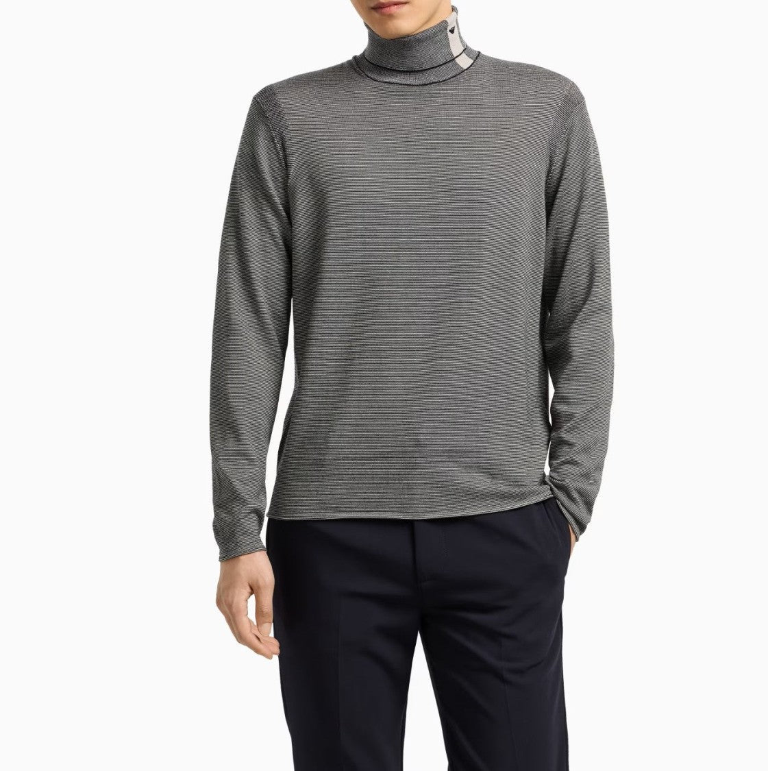 Emporio Armani Roll Neck Pullover With Subtle Striped Design