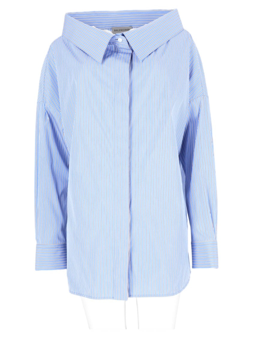 Balenciaga Light Blue Pinstripe Relaxed Cotton Shirt