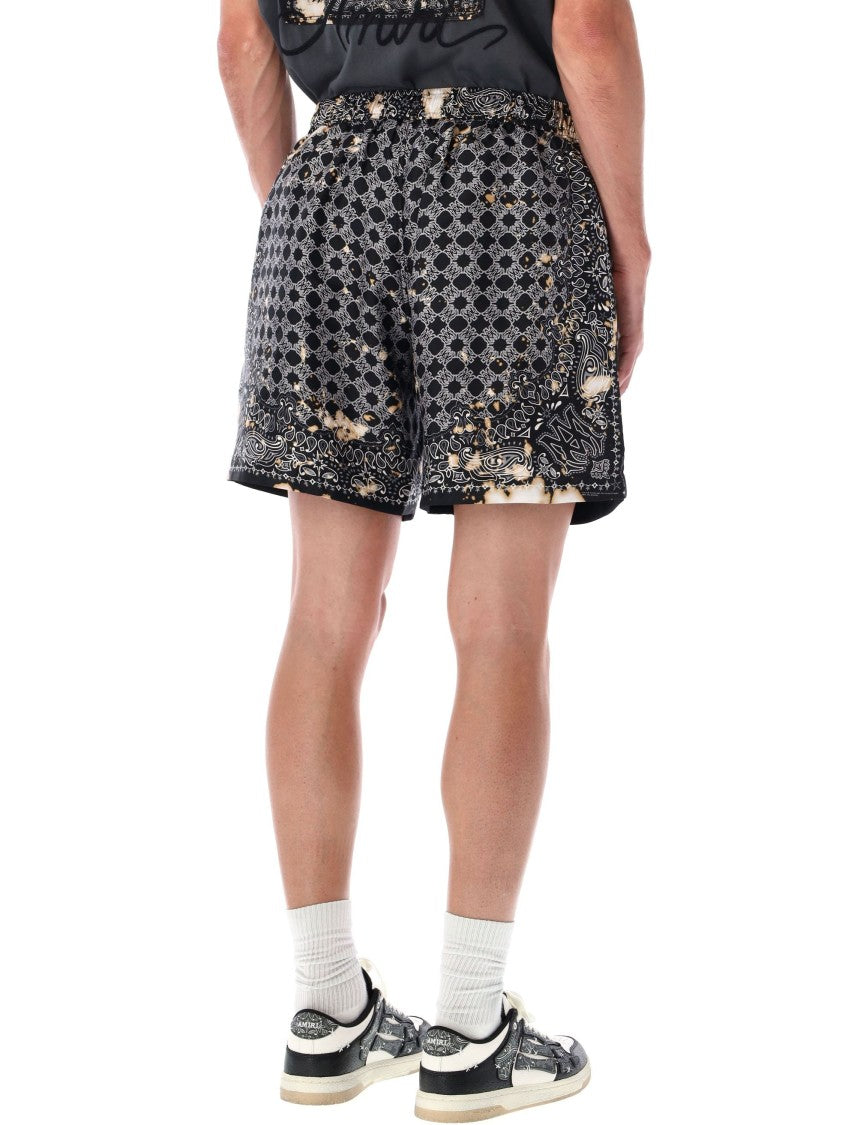Amiri Bleach Bandana Print Silk Shorts