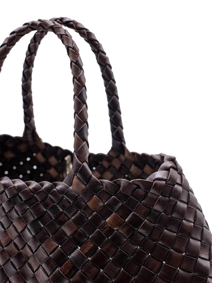 Dragon Diffusion Brown Buff Calf Leather Handbag With Woven Design