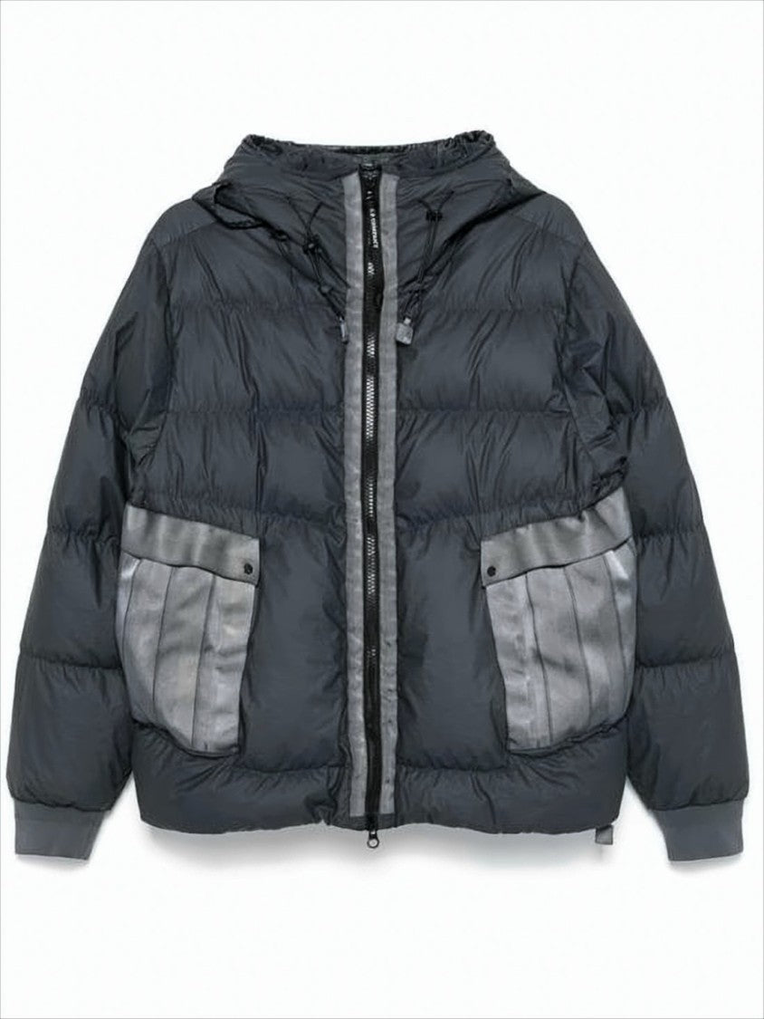 C.P. Company Quilted Black Down Jacket With Adjustable Hood And Ribbed Cuffs