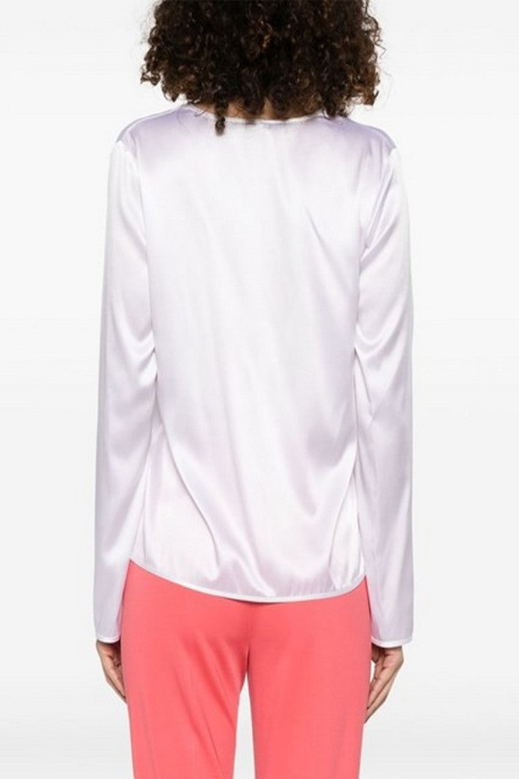 Pinko V-Neck Long Sleeve Silk-Elastan Blend Shirt