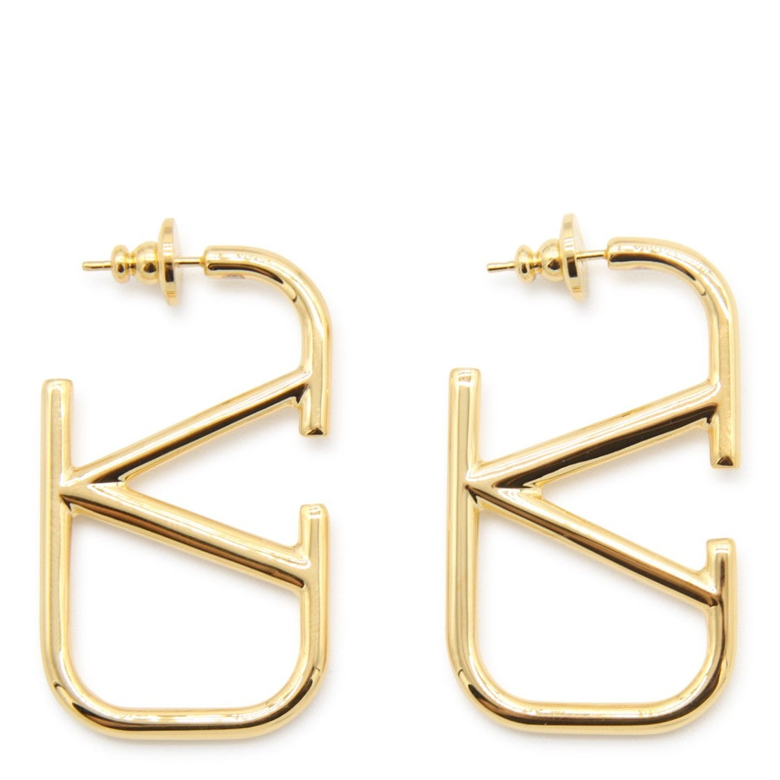 Valentino Garavani Rectangular Gold Brass Vlogo Earrings With Polished Finish