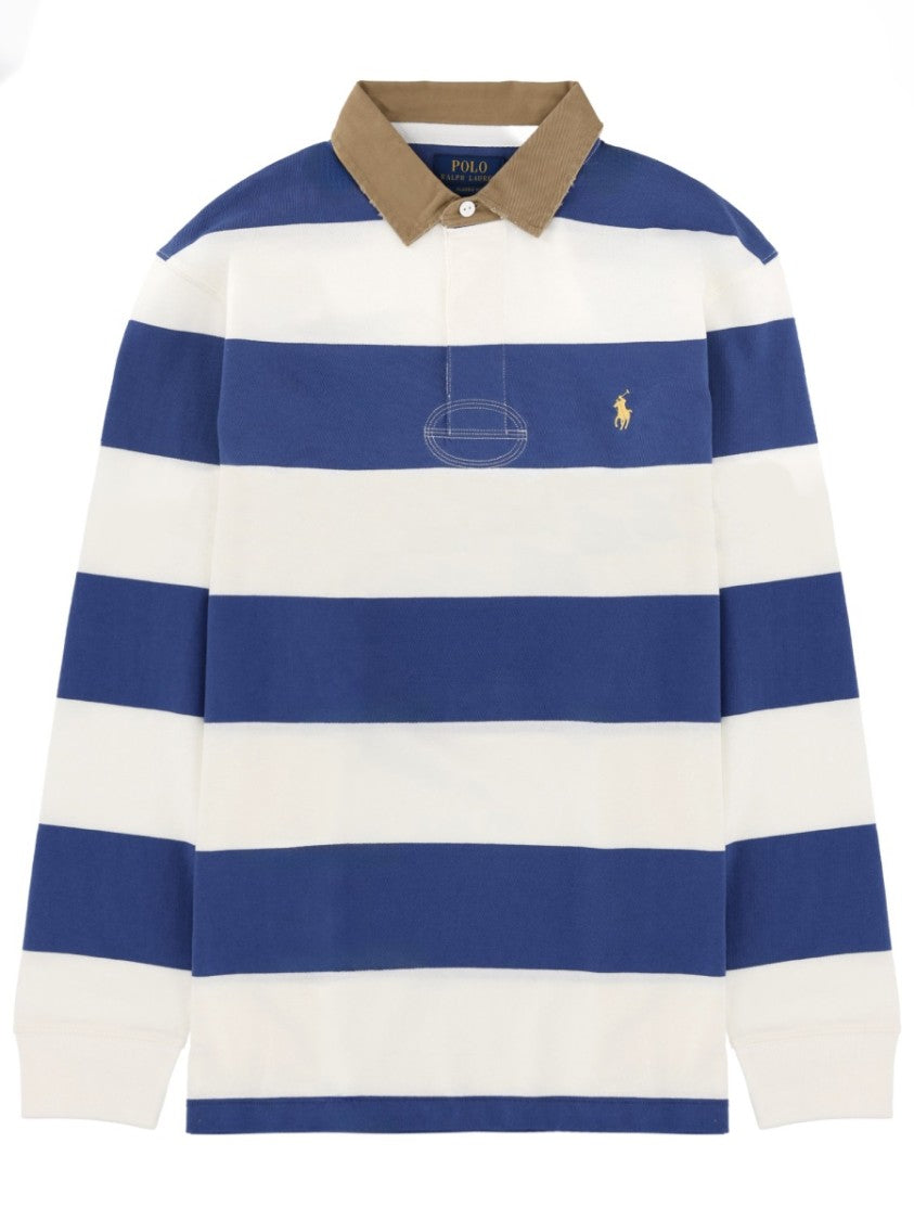Polo Ralph Lauren Blue Horizontal Stripe Rugby Polo Shirt