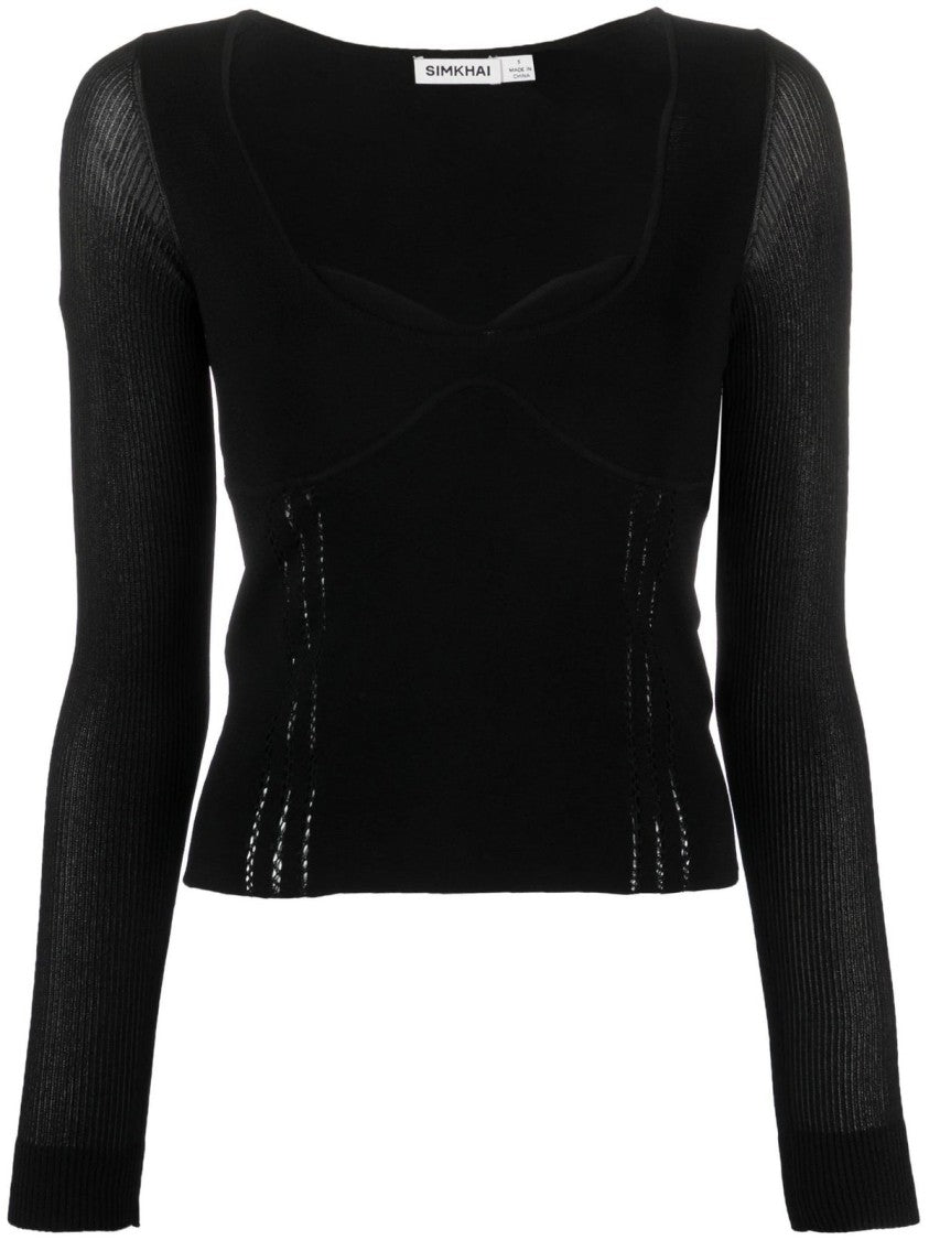 Simkhai Fitted Long-Sleeve Blouse With Ribbed Detailing