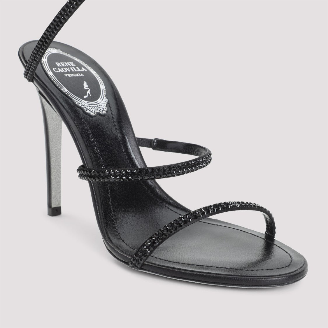 René Caovilla Black Satin Cleo Crystal Sandals