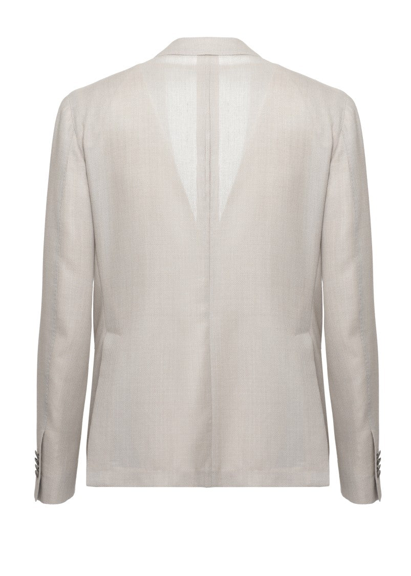 Lubiam Beige Classic Lapel Cotton-Wool Blazer