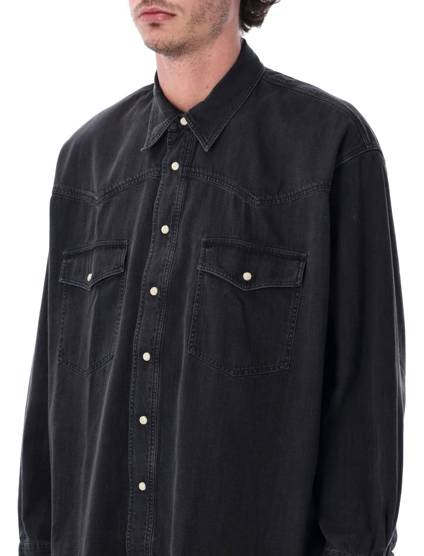 Studio Nicholson Mylo Relaxed Black Denim Texana Shirt