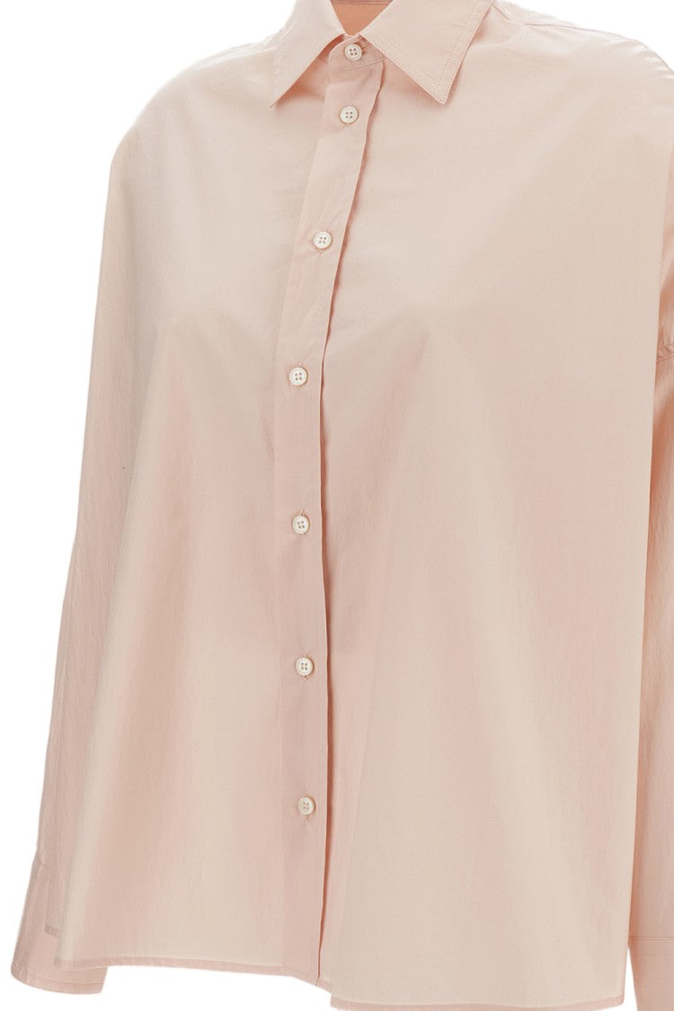 Plan C Oversized Cotton Shirt With Pointed Collar And Buttoned Cuffs
